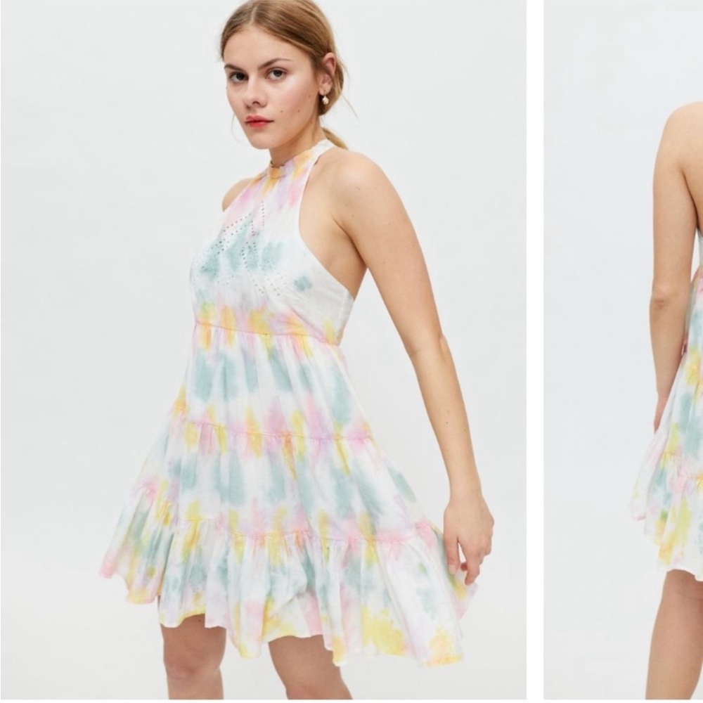 URBAN‎ OUTFITTERS head in the clouds Tie Dye Tiered Halter Mini Dress XS